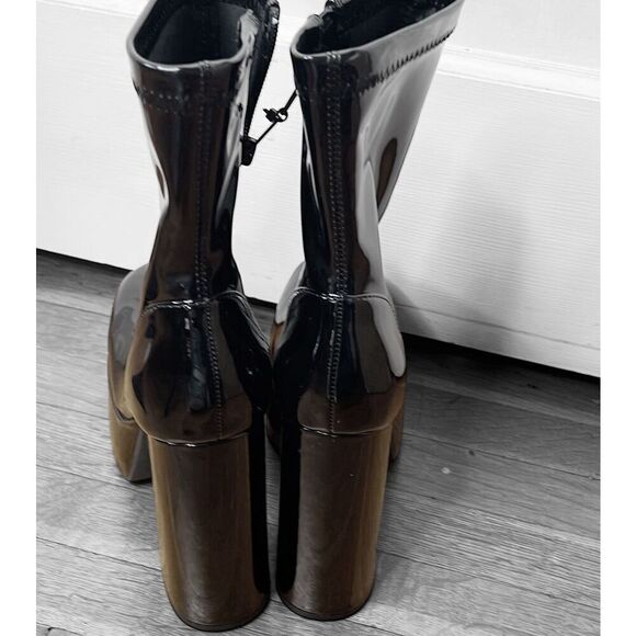 Princess Polly LIBBY PLATFORM Sock Boots BLACK Patent Size 9 New - Picture 7 of 12